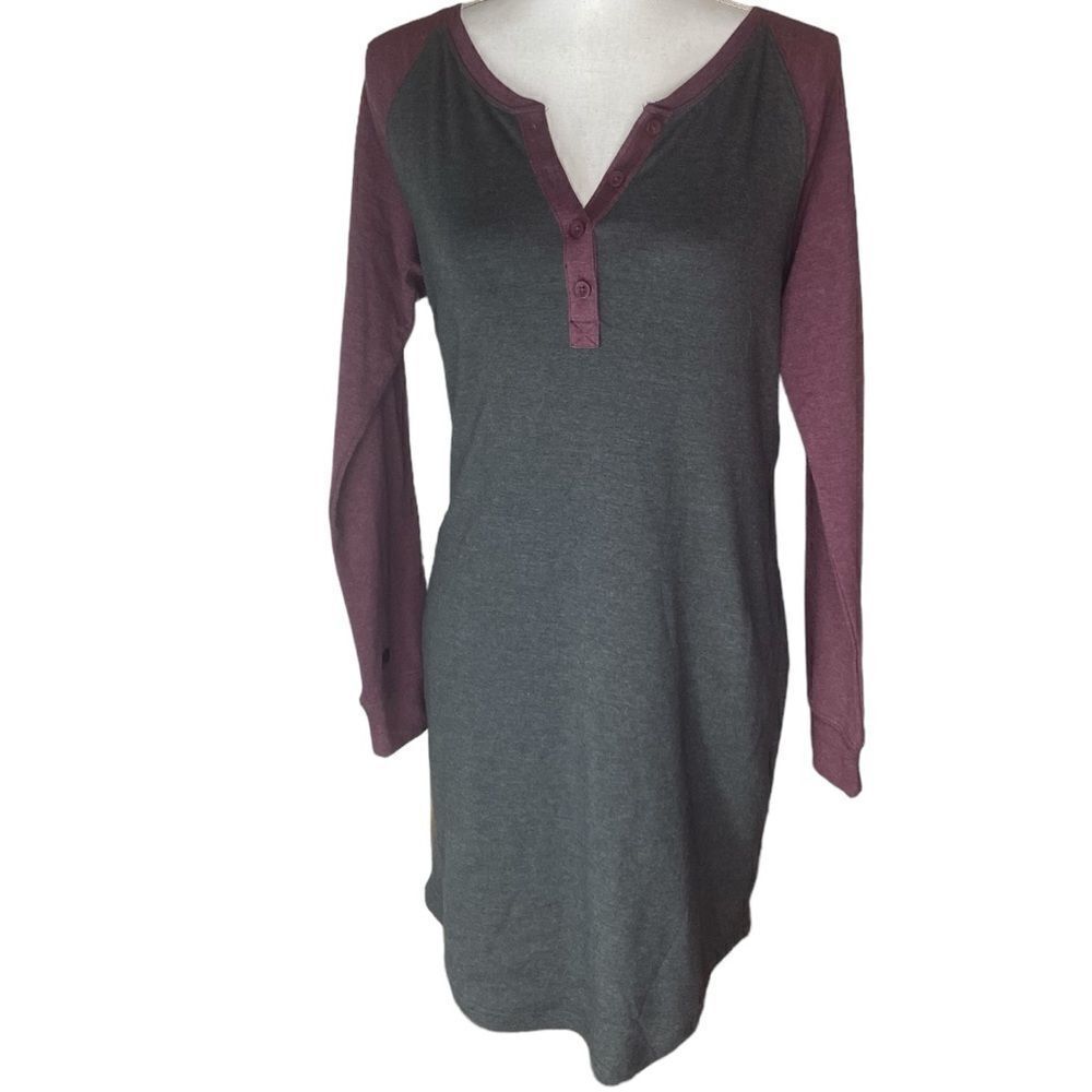 The Normal Brand Sz Sm Puremeso Long Sleeve Baseball Henley Tee Short Mini Dress